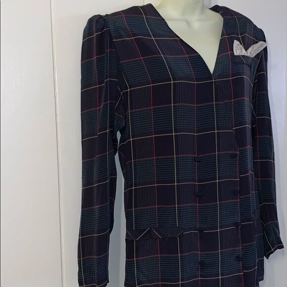 Vtg 80s/90s Argenti plaid silk dress - Picture 4 of 8
